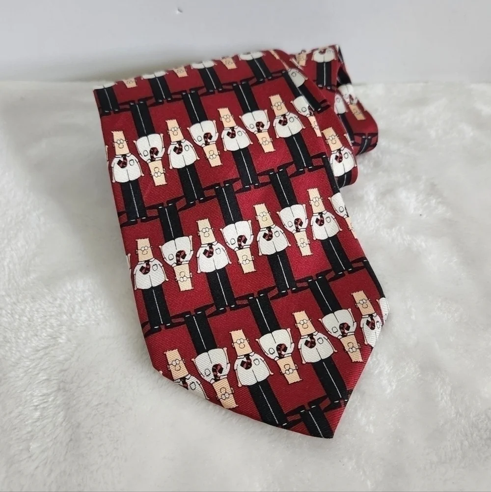 Dilbert Softwear Vintage Comic Strip Silk USA Burgundy Maroon Necktie Tie